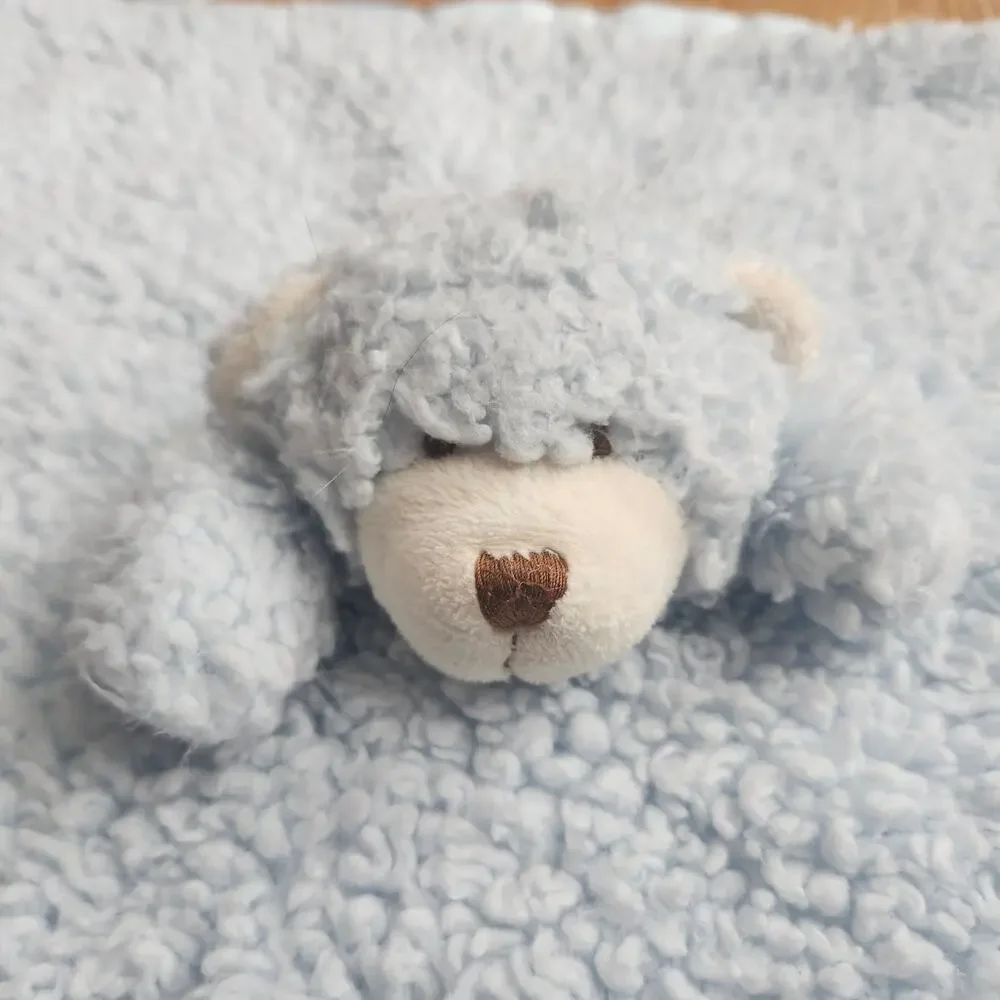 Stephan Baby‎ Plush Bear Security Lovey Blanket Blue Satin Trim Minky Sherpa